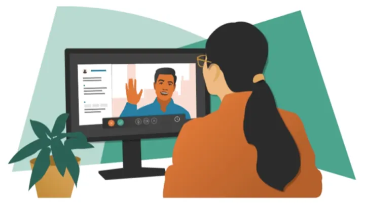 Illustrazione di un videocolloquio fra recruiter e candidato