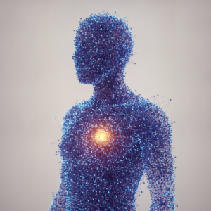 Rappresentazione astratta di una figura umana formata da nodi interconnessi, con un nodo in evidenza, per la selezione del personale.