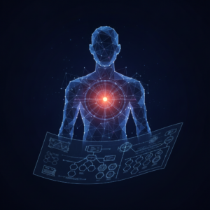 Persone come nodi interconnessi in un diagramma aziendale futuristico per HR innovazione aziendale.