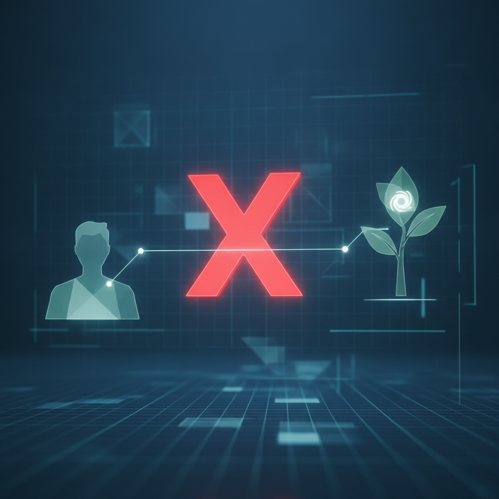Segnale di errore "X" stilizzato in 3D su griglia, simbolo di sbagli nella formazione manager.