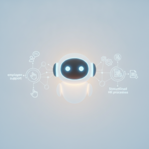 Icona chatbot HR minimalista con nodi interconnessi che simboleggiano il supporto ai dipendenti e i processi HR semplificati.